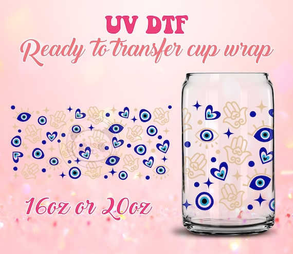 UV DTF Cup Wrap - Ready to Transfer  Evil Eye Hamsa - DIY 16oz and 20oz Prints - Libbey Glass Can - Customizable