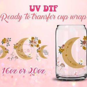 UV DTF Cup Wrap - Ready to Transfer  Esoteric Moon DIY 16oz and 20oz Prints - Libbey Glass Can - Customizable