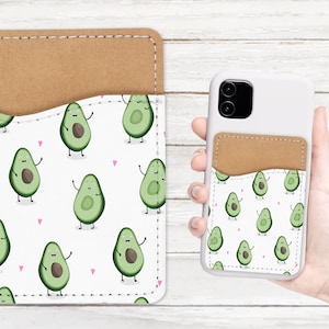 Lindo patrón de aguacate teléfono cartera - adhesivo PU titular de la tarjeta de cuero para el teléfono - Regalo personalizado - Stick en el bolsillo - Caddy de tarjeta