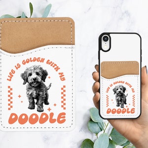 Leuke doodle telefoonportemonnee - zelfklevende kaarthouder van pu-leer voor telefoon - hond aangepast cadeau - op zak steken - kaarthouder