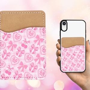 Cartera para teléfono Coquette Bows - Tarjetero adhesivo de cuero PU para teléfono - Regalo personalizado - Stick on Pocket - Card Caddy