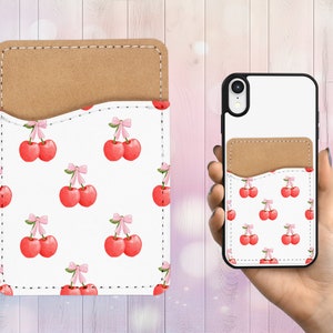 Cherry Coquette telefoonportemonnee - zelfklevende PU-lederen kaarthouder voor telefoon - gepersonaliseerd cadeau - plak op zak - kaartcaddy