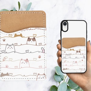 Cute Kitties Cats Design telefoonportemonnee - zelfklevende kaarthouder van PU-leer voor telefoon - aangepast cadeau - zelfklevend - kaarthouder