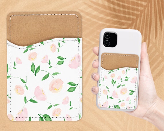 Flower Pattern Phone Wallet Adhesive PU Leather Card Holder for