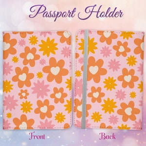 Étui pour passeport rétro design fleurs groovy - Porte-cartes portefeuille en cuir PU des années 70 et 80 pour documents - Cadeau personnalisé