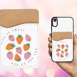 Life is Sweet 携帯ウォレット - 携帯電話用粘着 PU レザー カードホルダー - カスタムギフト - ポケットに貼り付け - カードキャディ