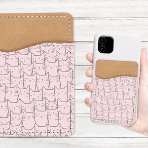 Leuke kat patroon telefoon portemonnee - zelfklevende PU lederen kaarthouder voor telefoon - aangepast cadeau - stick op zak - kaart Caddy