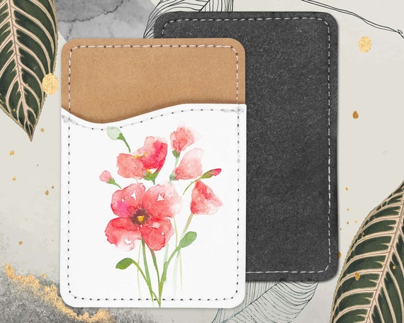 Flower Phone Wallet Adhesive PU Leather Card Holder for Phone