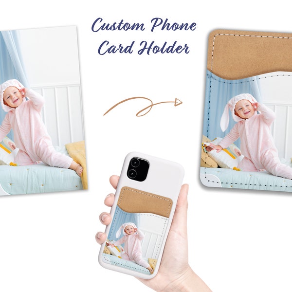 Custom Photo Phone Wallet - Adhesive PU Leather Card Holder For Phone - Cute Gift - Stick on Pocket - Card Caddy