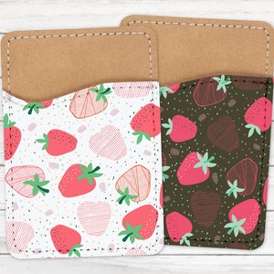 Cute Strawberry Phone Wallet - Adhesive PU Leather Card Holder For Phone - Customizable Gift - Stick on Pocket - Card Caddy