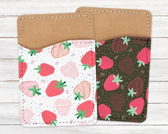 Süße Erdbeer-Handy-Brieftasche - Selbstklebender PU-Leder-Kartenhalter für Telefon - Anpassbares Geschenk - Kleben Sie auf Tasche - Karten-Caddy