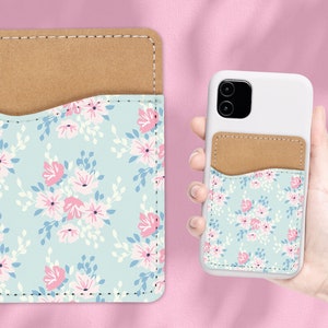 Lindo patrón de flor teléfono cartera - adhesivo PU titular de la tarjeta de cuero para el teléfono - Regalo personalizado - Stick en el bolsillo - Caddy de tarjeta