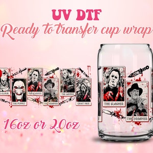 UV DTF Cup Wrap - bereit zum Halloween - Horror Figuren Design DIY 16oz und 20oz Drucke - Libbey Glasdose - anpassbar