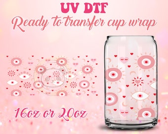 UV DTF Ready to Transfer Cup Wraps - Evil Eye DIY 16oz and 20oz Prints - Libbey Glass Can - Customizable