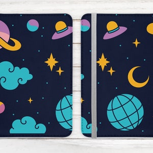Retro Groovy Planets Design Reisepasshülle - 70er 80er PU Leder Geldbörse Kartenetui für Dokumente - Personalisiertes Geschenk