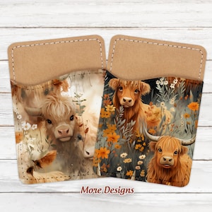 Highland Cow Design telefoonportemonnee - zelfklevende PU-lederen kaarthouder voor telefoon - gepersonaliseerd cadeau - plak op zak - kaartcaddy