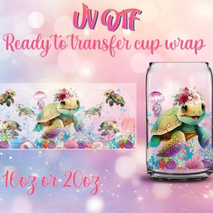 UV DTF Cup Wrap - Ready to Transfer  Sea Turtle Design DIY 16oz and 20oz Prints - Libbey Glass Can - Customizable