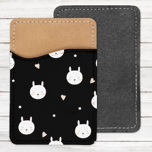 Kawaii Bunny and Bears Design Phone Wallet - Adhesive PU Leather Card Holder For Phone - Cute Custom Gift - Stick on Pocket - Card Caddy