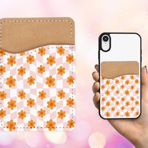 Retro Karierte Design-Handy-Geldbörsen - 70er 80er Jahre Groovy klebender PU-Leder-Kartenhalter für Telefon - individuelles Geschenk - aufkleben - Kartenhalter