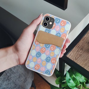 Cartera para teléfono con diseño de emoticonos, Tarjetero de cuero PU adhesivo maravilloso de los años 70 y 80 para teléfono, Regalo personalizado, Bolsillo adhesivo, Tarjetero