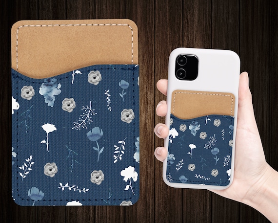 Flower Pattern Phone Wallet Adhesive PU Leather Card Holder for