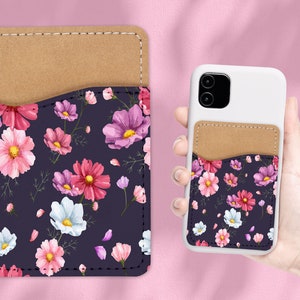 Flor Patrón Teléfono Wallet - Adhesivo PU Cuero Card Holder para teléfono - Regalo personalizado - Stick on Pocket - Card Caddy