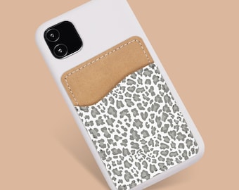 Leopard Handytasche - Selbstklebender PU-Leder-Kartenhalter für Handy - Klebetasche - Card Caddy - Niedlicher Tierdruck - individuelles Geschenk