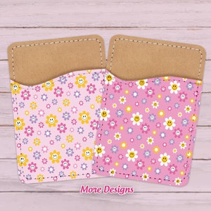 Lavendelfarbene Retro Design Handytasche - 70er 80er Jahre Groovy Klebende PU Leder Kartenetui für Handy - Individuelles Geschenk - Klebetasche - Card Caddy