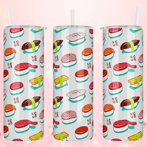 Kawaii Sushi Design 20 oz Skinny Tumbler - Cute Personalized Bottle - Custom Design Travel Mug - Gift