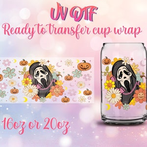 UV DTF Cup Wrap - Ready to Transfer  Halloween - Cute Horror Figure Design DIY 16oz and 20oz Prints - Libbey Glass Can - Customizable