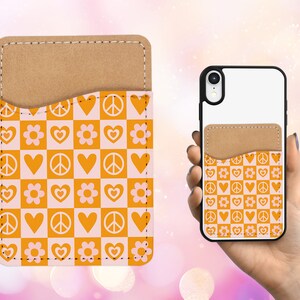 Retro Karierte Design-Handy-Geldbörsen - 70er 80er Jahre Groovy klebender PU-Leder-Kartenhalter für Telefon - individuelles Geschenk - aufkleben - Kartenhalter