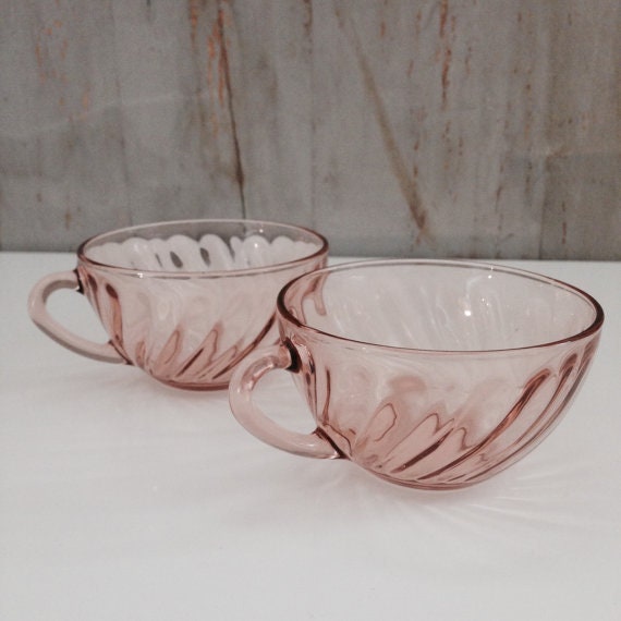 6 Tasses Arcoroc Français Vintage Rose/70 Rosaline Made in France Verrerie Rose