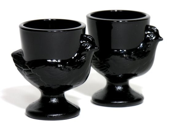 Coquetiers Poules Noirs en Verre - Coquetiers Français Trempé Coquetier Vintage 1970 Cuisine Françai