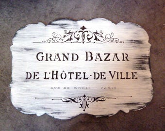 Plate old advertisement - retro shop sign - hand made GRAND Bazaar - PARIS-