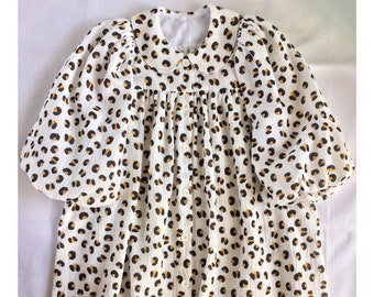 Leopard print Cotton Crinkle Gauze Gathered Blouse Puff sleeves Balloon sleeve Peter Pan collar shirt Top US 8 - US 9 Large COCOdake COuture