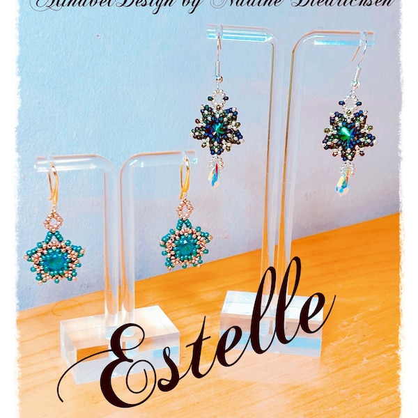 Estelle, Alinabel, earrings, pendant, beads, instructions, pattern, jewelry, DIY, tutorial, threading, making it yourself, beading, pattern