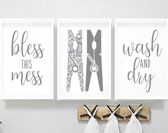 Laundry Room Wall Art Laundry Room Art Laundry Prints Laundry Room Decor Laundry Room Sign Wash Dry Fold Print Clothespin Sign #1