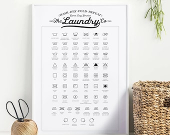 Laundry Symbols Chart Print, Laundry Room Decor (PDF Pattern)