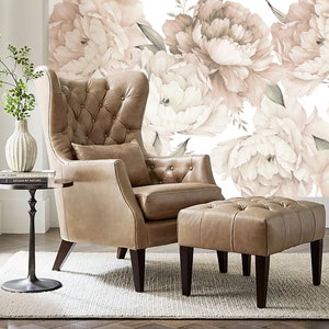 Floral Watercolor Mural Wallpaper, Boho Peony Watercolor Wallpaper, self adhesive wallpaper, removable wallpaper, NON-TOXIC