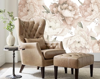 Floral Watercolor Peony Mural Wallpaper: Boho Self Adhesive, Non-Toxic
