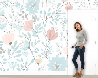 Floral Watercolor Mural Wallpaper, Floral Peel and stick Wallpaper, Wallpaper, self adhesive wallpaper, removable wallpaper, NON-TOXIC