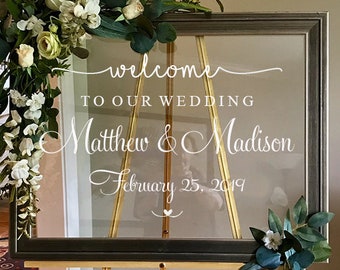 Wedding Welcome Mirror Decal: Personalized Names & Dates Vinyl Sticker