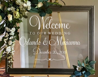 Personalized Wedding Welcome Decal, Names & Date, Mirror Sign Sticker