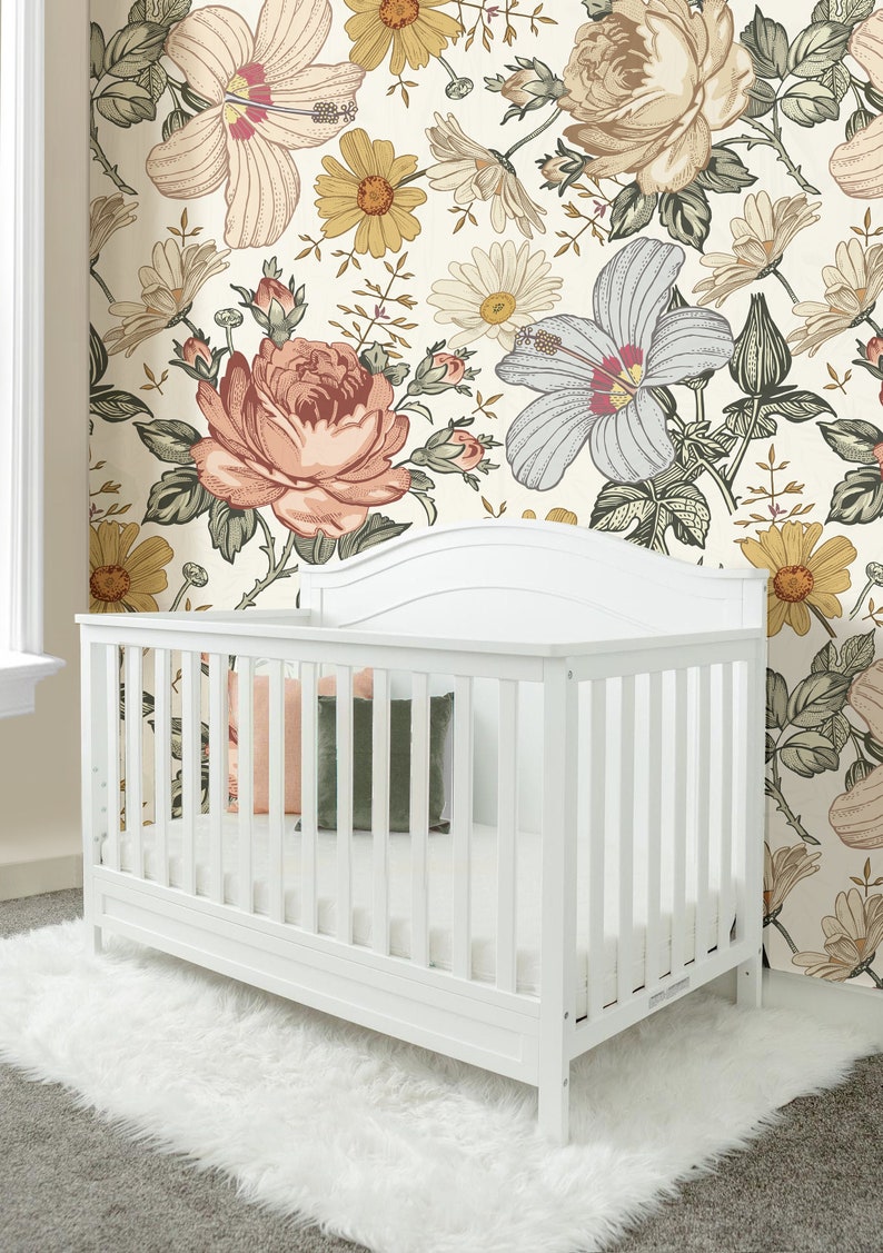 Floral Peel and Stick Wallpaper Nursery Floral Decor Etsy
