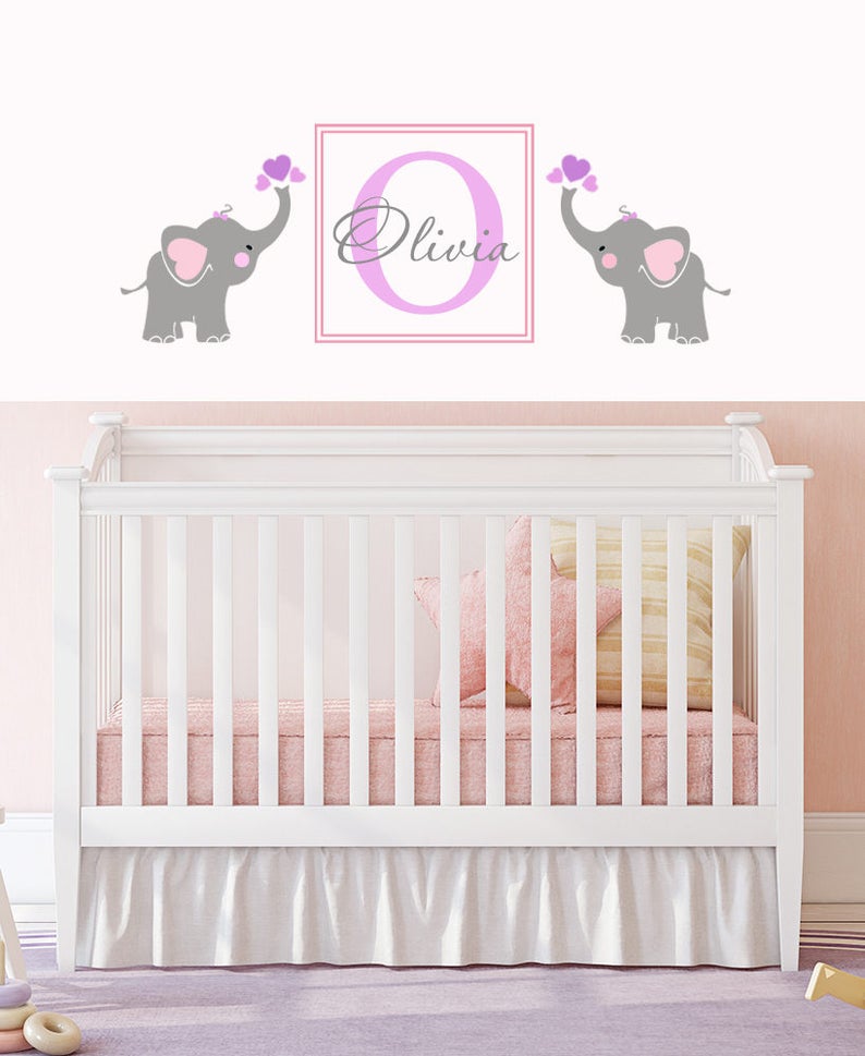 Elephant Wall Decal Name Wall Decal Elephant Baby Room Decor Etsy