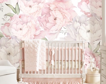 Peony Watercolor Mural Wallpaper: Self Adhesive, Non-Toxic