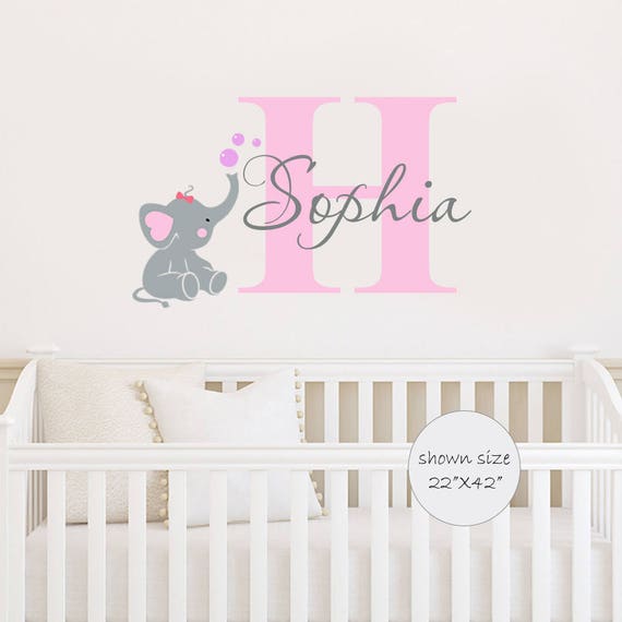 Elephant Decal Name Wall Elephants Baby Girl Room Decor Decals Nursery Girls
