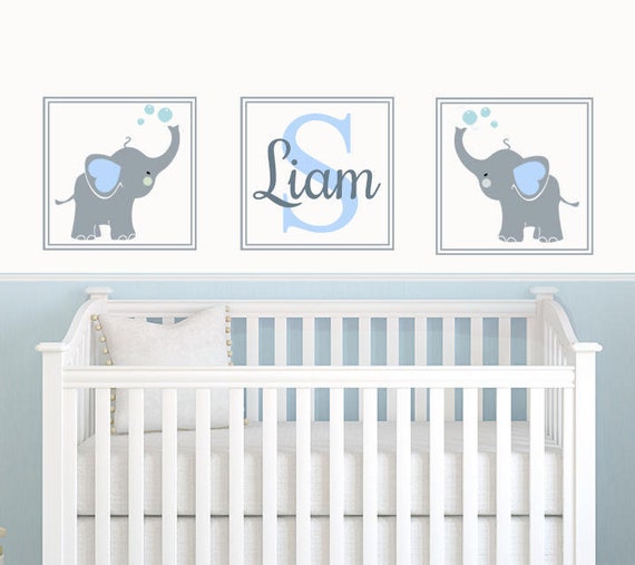 Elephant Wall Decal Name Wall Decal Elephant Baby Room Decor Nursery Wall Decals Boys Elephant Decals Personalized Name Decals