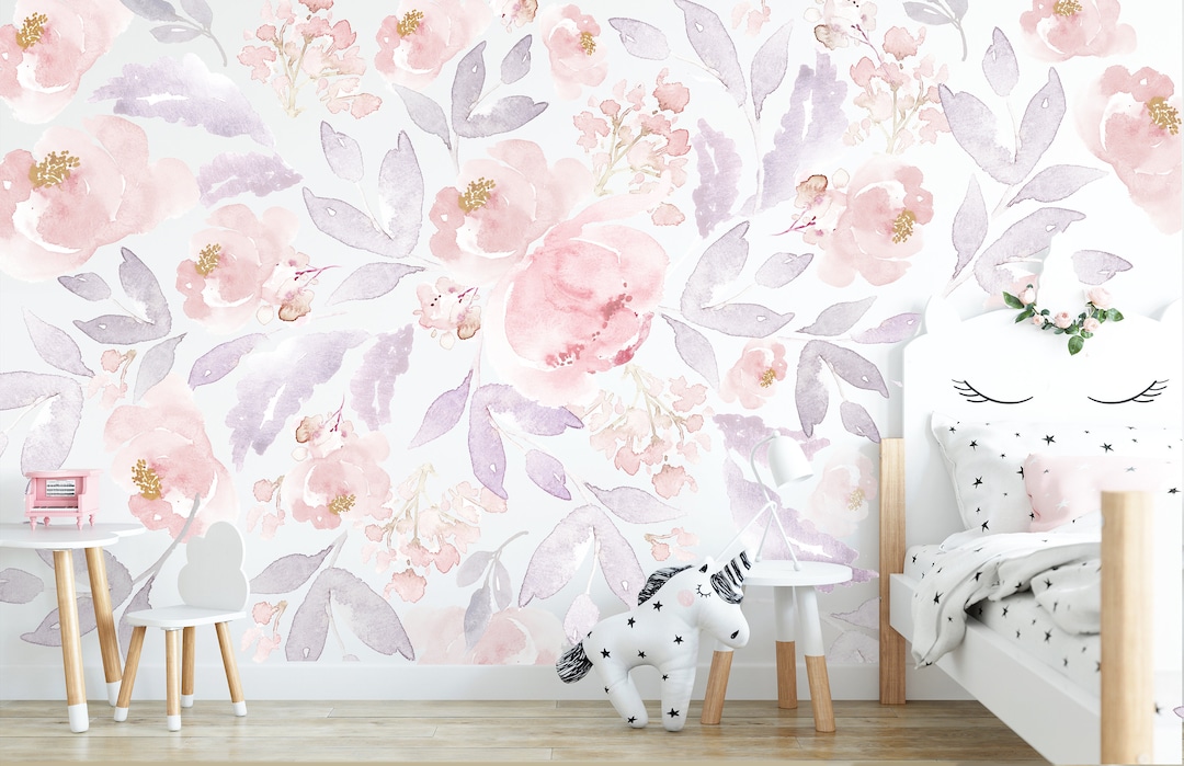 Floral Watercolor Mural Wallpaper: Peel and Stick, Removable - Etsy