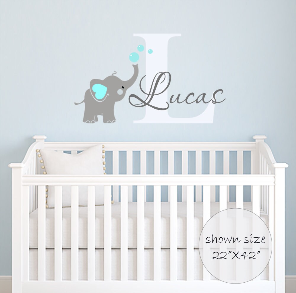 Elephant Decal Name Wall Elephants Baby Boy Room Decor Decals Nursery Boys Custom